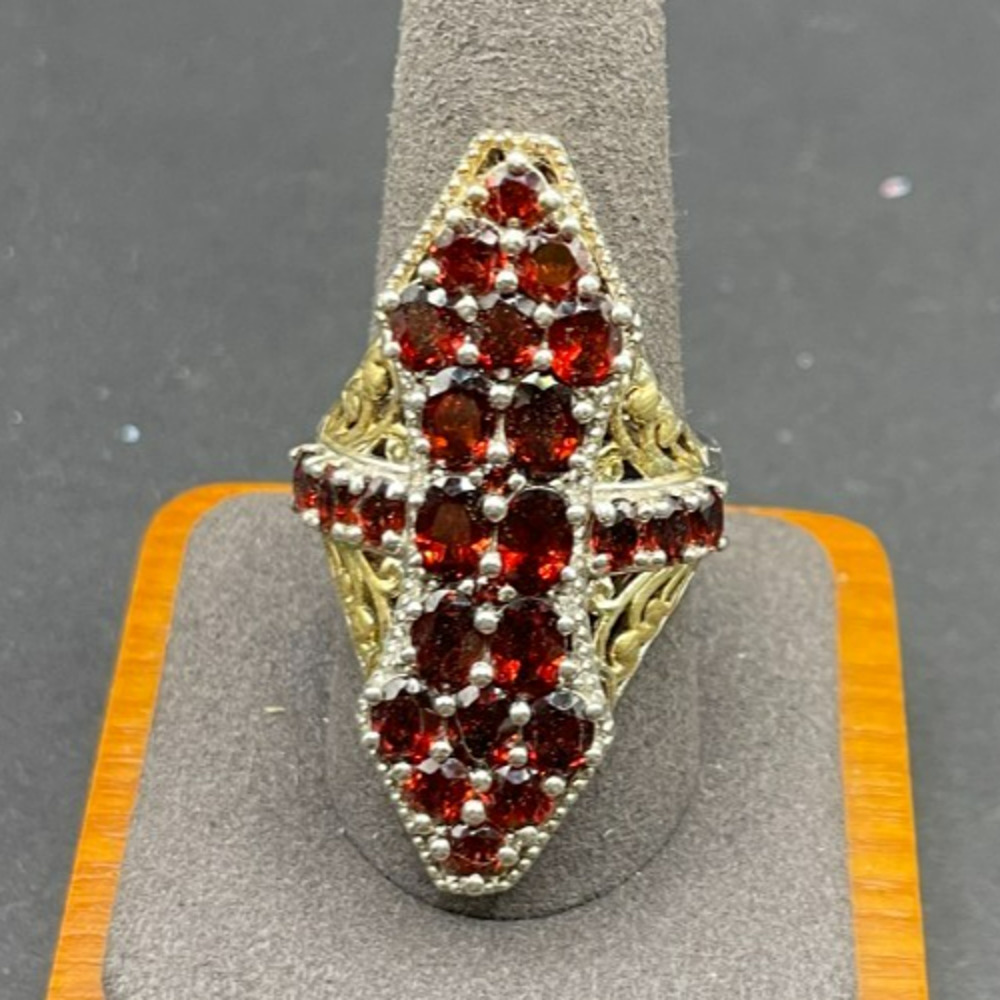 STS 925 Sterling Silver Red Garnet Filigree Cross Statement Ring Size 10